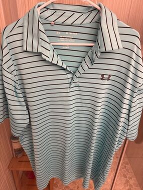 Under Armour Men’s Mint Green Polo with Black Stripes